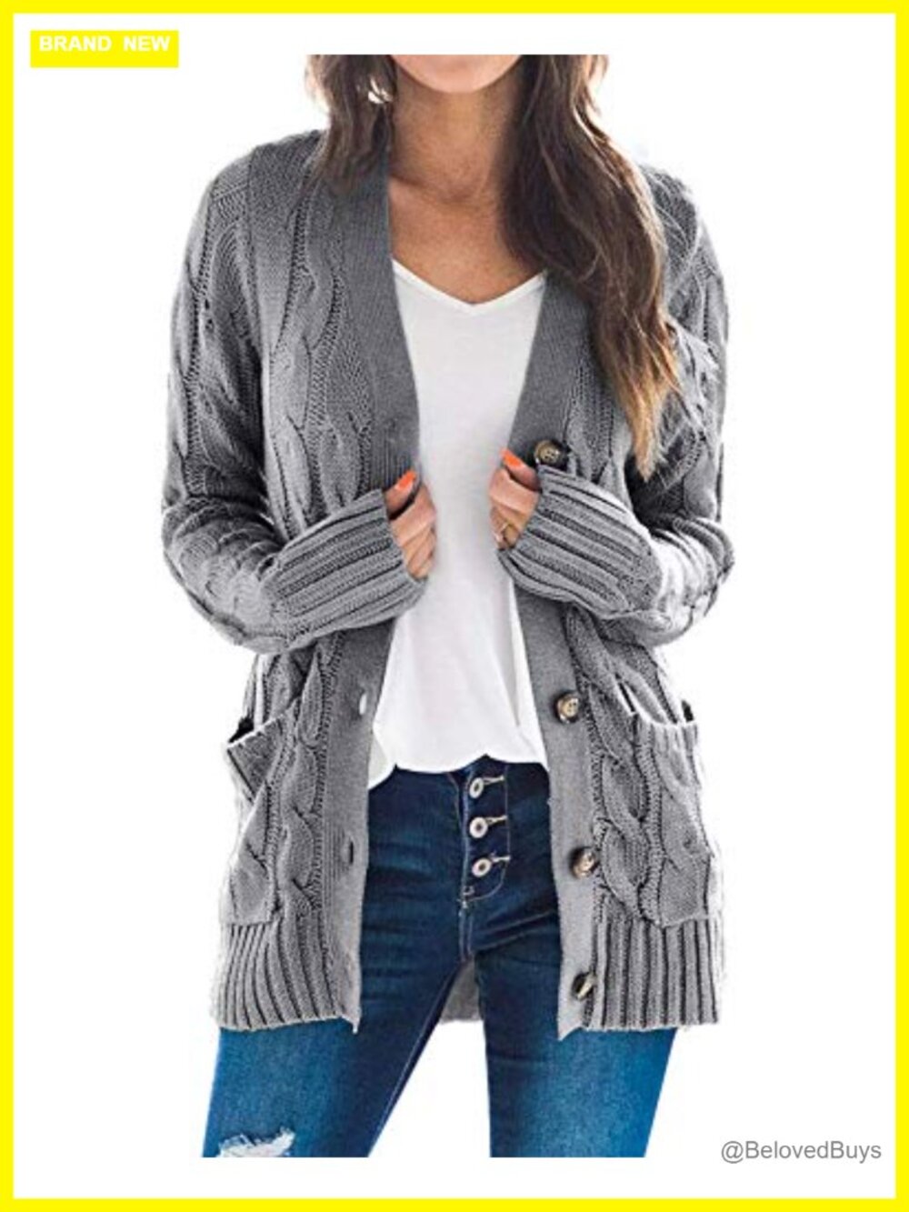 Women's Cable Knit Cardigan Button Down Open Front Long Sleeve Sweater